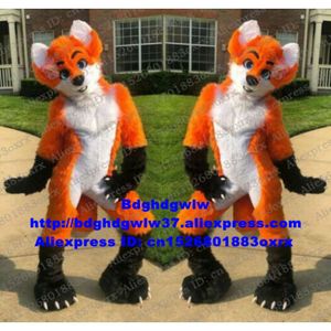 Trajes de mascote laranja longo pele peludo lobo husky cão raposa fursuit mascote traje adulto personagem de desenho animado terno grande festa rua pedestre zx3000
