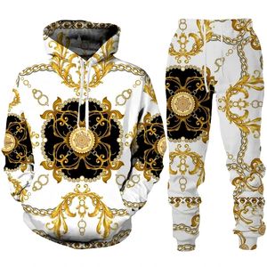 High end luxo padrão dourado masculino hoodie/calças/conjunto moda 3d impressão casal roupas esportivas casual hipster personalidade roupas terno