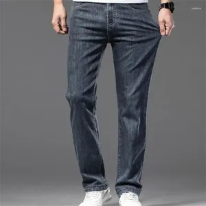 Mäns jeans 2024 rak ben mitt stigande full storlek företag lösa casual byxor