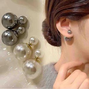 Studörhängen mode dubbelsidig stor liten pärla boll för kvinnor temperament eleganta damer fest bankett smycken gåva