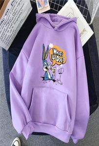 Paris Girl Cartoon Bugs Bunny Stampa Felpe con cappuccio Donna Primavera e autunno Coreano Allentato Unisex Cool Con cappuccio Streetwear Felpa con cappuccio 2105243980376