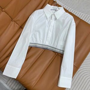 Cropped Women White Blouse Tops Luxury Designer Letter Webbing Shirts Elegnt Long Sleeve Blouses