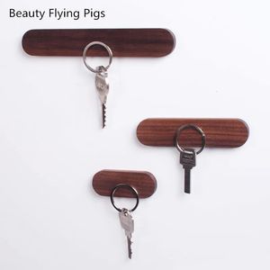 Wood Key Holder Wall Key Storage Organizer弱い磁気キーラックハンガーキーリングフック