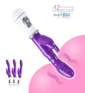 Vibratori del coniglio viola 12 velocità Potente stimolatore del clitoride del dildo Gspot Massaggiatore Masturbatore femminile Prodotti sexy per le donne27309186316