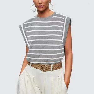 Kvinnors blusar Kvinnor Summer Tank Top Randig färgblock för o-hals Raglan Sleeve Tee Löst fit Vest Streetwear Elastic