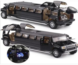 High Simulation 132 Alloy Hummer Limousine Metal Diecast Car Model Dra tillbaka blinkande musikaliska barn Toy Vehicles Y2003184733288