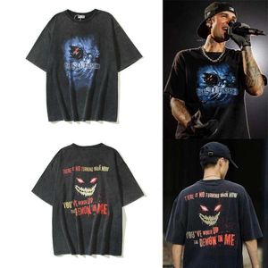 Bibo Unisex Rock Band Washd and Frusted Dark Evil Printカジュアルな短袖ビーチカジュアルTシャツ