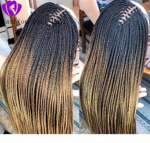 Sintético longo trançado rendas frente perucas trança crochê cabelo com caixa de cabelo do bebê tranças peruca para americano africano women51821169971217