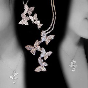 New Arrival Classical Fashion Jewelry 925 Sterling Silver&Rose Gold Fill Pave White Sapphire CZ Diamond Butterfly Pendant Women Ne2036