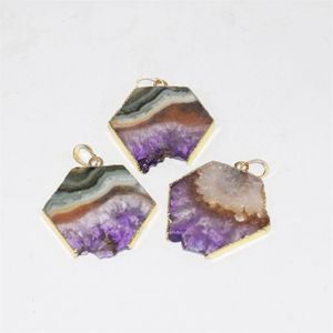 Gioelleria raffinata e alla moda fetta naturale viola cristallo di quarzo collana pendente maschile lastra grezza geode druzy ametiste ciondolo in pietra donne 20101201b