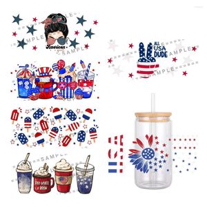 Confezione regalo USA Independence Day Designs Adesivo per trasferimento DTF UV Decalcomanie per trasferimenti impermeabili per adesivi per tazze di vetro da 16 once