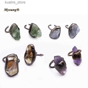 Cluster-Ringe, natürlicher Kristall, Quarz, Amethyst, Aquamarin, antike Kupferringe, modisch, verstellbares Band, Bohemian-Stil, für Frauen, Schmuck, MY210427, L240315