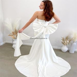 Elegante abito da sposa civile Boho con grande fiocco Elegante sirena Sweetheart Satin Beach Abiti da sposa 2024 Sweep Train Rustic Country Abito da sposa Greco Vestios De Novias