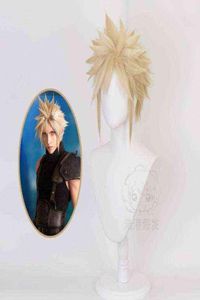 Anime Final Fantasy VII FF7 Cloud Strife Lino Bionda Parrucche Cosplay Parrucca per capelli resistente al calore Y22040895669049360564