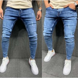 Calça jeans justa e desgastada de alta qualidade para pés pequenos, jeans masculinos