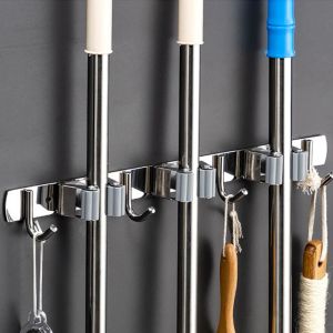 Racks Wall Mount Mop Organizer Holder Broom Hook Stainless Steel Storage Hook Kitchen Bathroom Organization Accessories