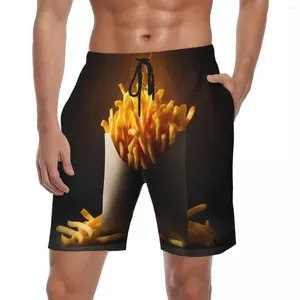 Shorts masculinos deliciosos batatas fritas casuais calções de banho impressão 3d secagem rápida esportes surf na moda plus size praia calças curtas