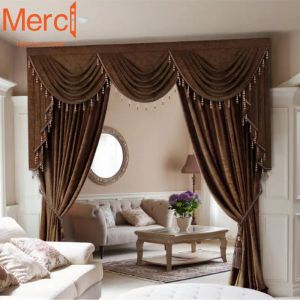 Cortinas estilo europeu americano para sala de estar, quarto, jantar, luxo, cortina de janela de chenille, cor marrom, blackout, tamanho personalizado