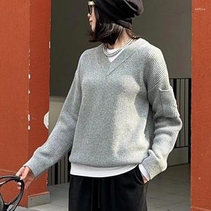 Kvinnors tröjor tröja högkvalitativ ull V-ringad solid färgbottenströja för yttre slitmärke vinter 2024 stil