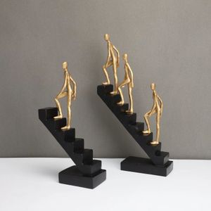 Staircase Figure Sculpture Golden Man Climber Abstract Simulation Handicraft Ornaments Artwork Furnishings Home Decoration 240306