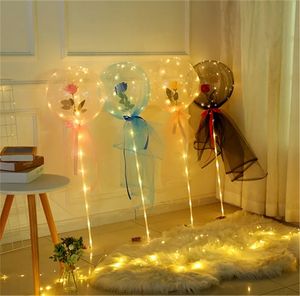 LED lysande ballong Rose Bouquet Transparent Bubble Enchanted Rose med Stick Led Bobo Ball Valentines Day Gift Wedding Party