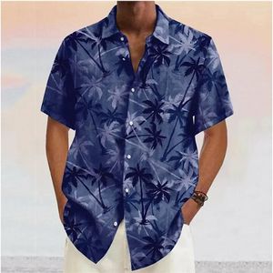 Camisas casuais masculinas 2024 camisa de verão coco impressão lapela botão 7 cores havaiano manga curta designer de moda macio 5xl