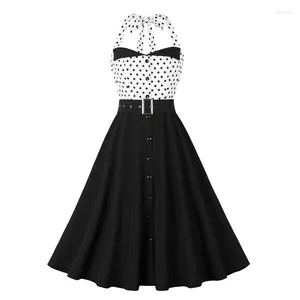 Vestidos casuais verão sexy halter vestido de festa mulheres polka dot impresso festa vintage retro 50s 60s rockabilly pin up skater vestido