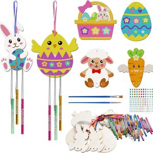 Easter Craft Wooden Wind Chime DIY Children's Painting Rabbit Egg Art Crafts Garden Home Decoration