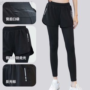 Desginer Lululemom Bras LuLulemmon Samma yoga för avslappnad bantning Fake Fake Two-Piece Anti Blab Back Pocket High Maist Outdoor Running och sportbyxor