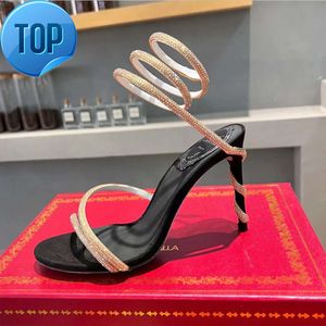 Nuovo Rene Caovilla Cleo Sandals Sandals Cristalli gemme scarpe da sera abbellite da donna designer di feste di lusso ad alto tacco abito avvolgente