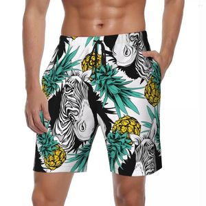 Мужские шорты, летние мужские шорты с зеброй и ананасом, спортивные шорты для фитнеса с животными, 3D короткие штаны, стильные быстросохнущие пляжные плавки больших размеров