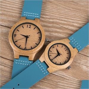 Wristwatches Dodo Deer Lovers Watches Wooden Women Men Timepieces Handmade Wood Wristwatch Male Custom Couple Leather Strap Unique Diy Otrbk