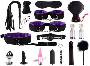 18 pezzi BDSM Bondage sessuale Set Lingerie sexy Mani Frusta Corda Vibratore anale Prodotti del sesso Giocattoli del sesso per coppie Accessori esotici J190628474214