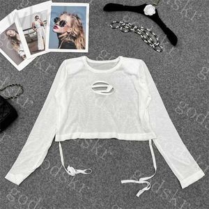 Women's T-Shirt designer New Hollow Knitted T Shirt Womens Long Sleeve Tops Sexy Breathable Tees Summer Cropped Clothes Multi Color DPHT