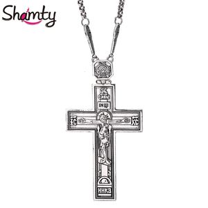 Shamty Glory King Jesus Cross Chain Ancient Silver Rose Gold Color Christianity Pendant Halsband Jycken Christian Party Gift 240311