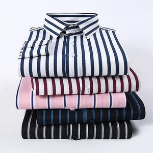 Browon Spring Autumn Men Shirts Down Collar Mens 드레스 셔츠 긴 소매 대형 스트라이프 비즈니스 남성 의류 240306