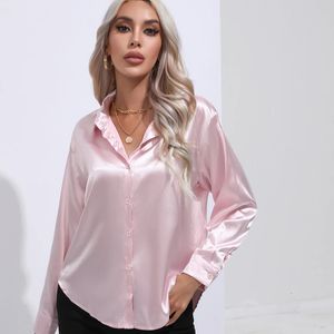 Spring Women Shirt Fashion Satin Women Tops Blouses Long Sleeve Silk Female Clothing Loose Solid Elegant Blouse Women 240315