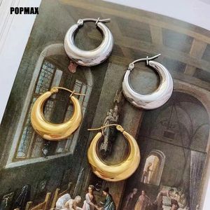 Hoop Earrings POPMAX Style 2024 Wholesale Smooth Exquisite Big Circle For Women Girl Wedding Party Stainless Steel Jewelry