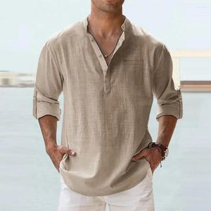 Camisas casuais masculinas homens verão camiseta cor sólida confortável outono top na moda remendo bolso primavera roupas masculinas