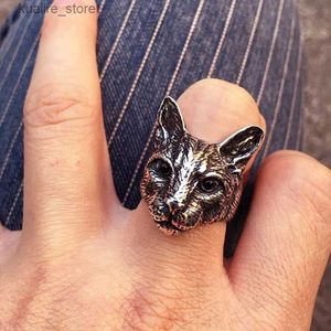 Cluster Rings Wholesale New Trendy Personalized Cute Adjustable Big Head Cat Ring Fashion Animal Kitty Jewelry 12pcs/lot L240315