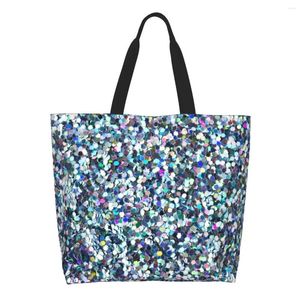 Alışveriş çantaları payet parıltılı ışıltı elmas tuval taşınabilir büyük kapasiteli bakkal bling kristal rhinestone alışveriş tote