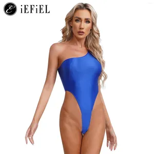 Women's Swimwear Womens One Shoulder Swimsuits Tummy Control Bathing Suits Piece High Cut Leotard Bodysuit Monokini