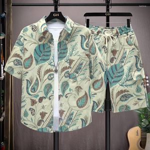 Herrespår Summerbeach kläder för män 2 stycken set snabb torr hawaiisk skjorta shorts modekläder tryckning avslappnad kläder