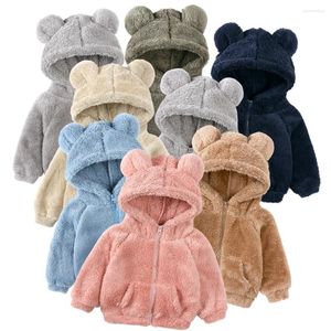 Jackets 2024 Winter Kids Bear Hoodies Thick Coat Solid Zipper With Pocket Sweatshirt Cute For Children Toddler Boy Girl Outfits Jacket
