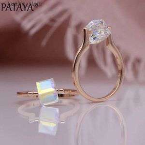 Pierścienie klastra Pataya Nowa Austria Crystal Square Pierścienie 585 Rose Gold Kolor Pierścień Wedding Prosty AB Kolorowa unikalna biżuteria modna L240315