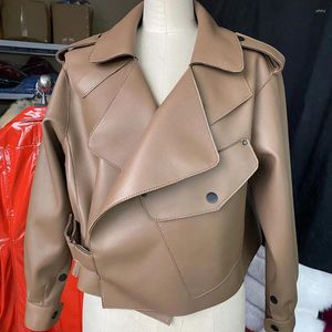 Women's Leather YOLOAgain 2024 Spring Loose Oversized Real Jacket Women Streetwear
