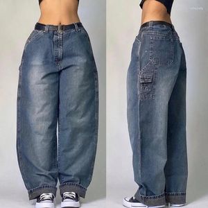 Damen Jeans American Harajuku Frauen Washed Baggy Y2K High Street Fashion Hip Hop Casual Gothic Taille Denim Hosen Flut