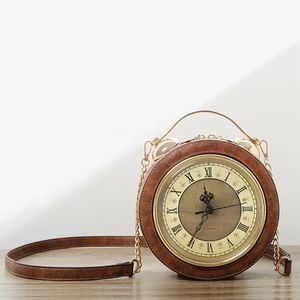 Clock Bag Genuine Work Steampunk Style Purse Chain Shoulder Female Crossbody Bags 240301