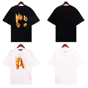 Flammen-Grafik-T-Shirt Palme Herren-T-Shirt Designer-Hemden Mode Luxus hochwertiges neues gleiches kurzärmeliges Logo-Buchstaben-Rundhals-T-Shirt Weiß Schwarz