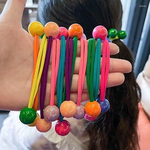 Hair Accessories A Pair Solid Contrast Color Round Ball Long Elastic Band For Girl Cute Kawaii Simple Ponytail Bun Rubber Ties Fashion Gift